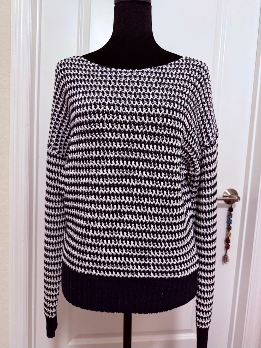 NWT Dear John Wanda Black Iris Stripe Boat Neck Sweater XS